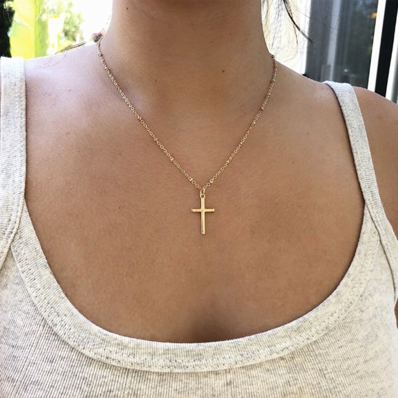 Gold Cross Simple Gold Religious Pendant Necklace - Picture 1 of 3